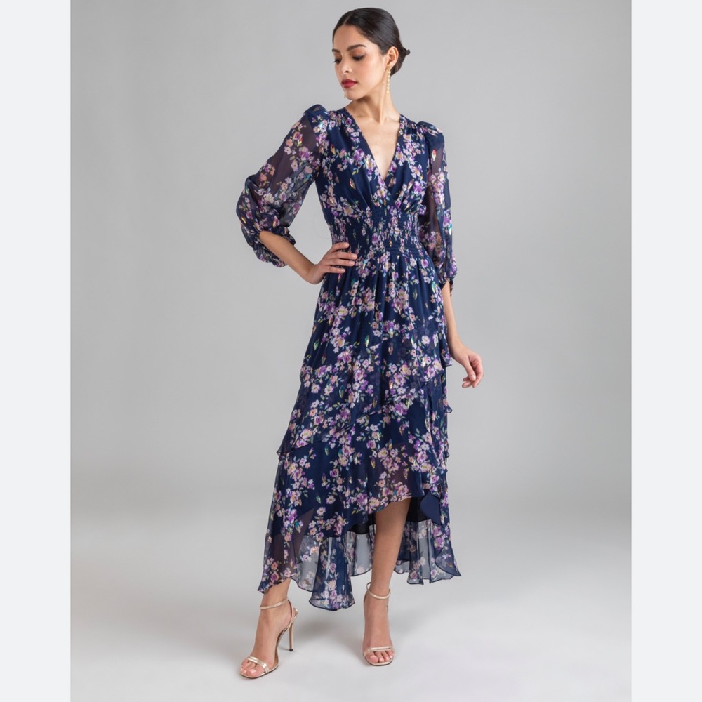 NWOT Shoshanna Navy Blush Floral High Low Dress 14